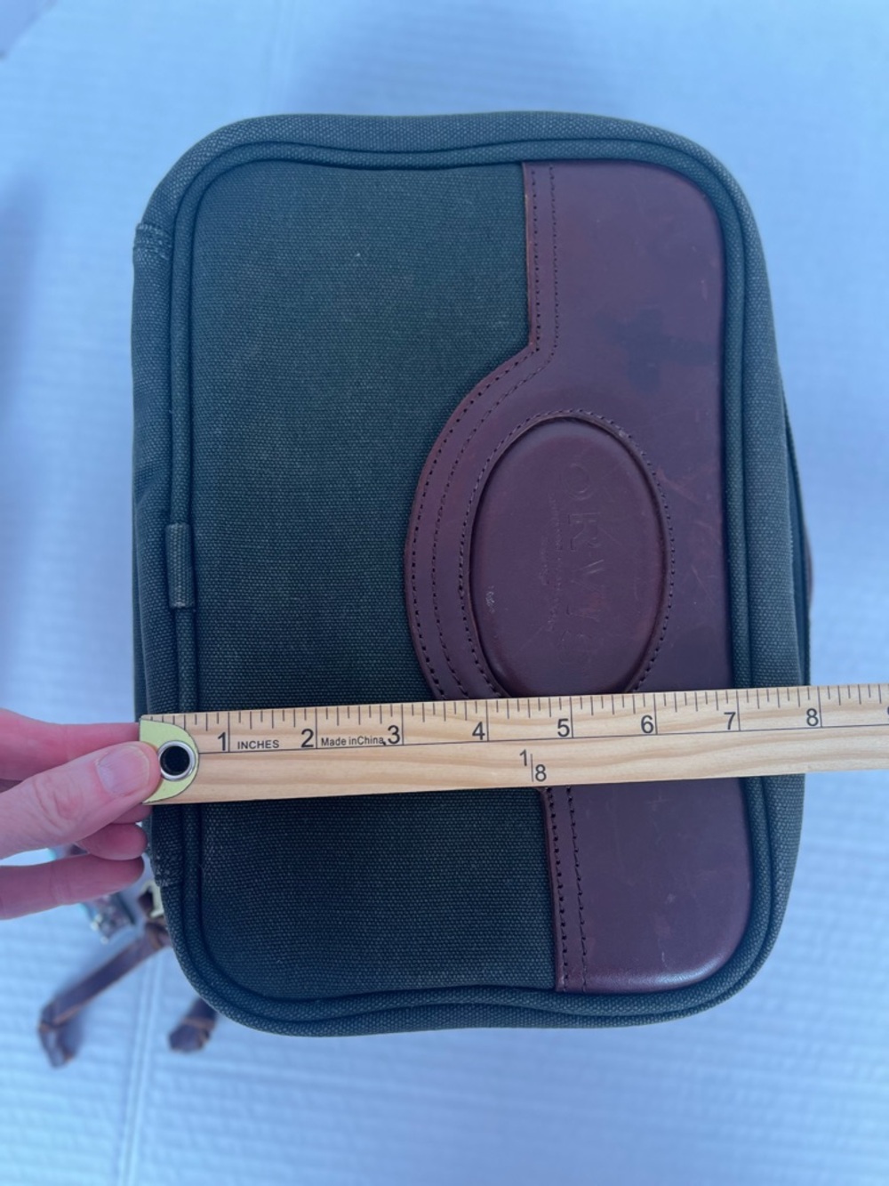 Orvis Battenkill Hanging Travel Kit Green Canvas Brown Leather Toiletry Drop Bag - Picture 7 of 8